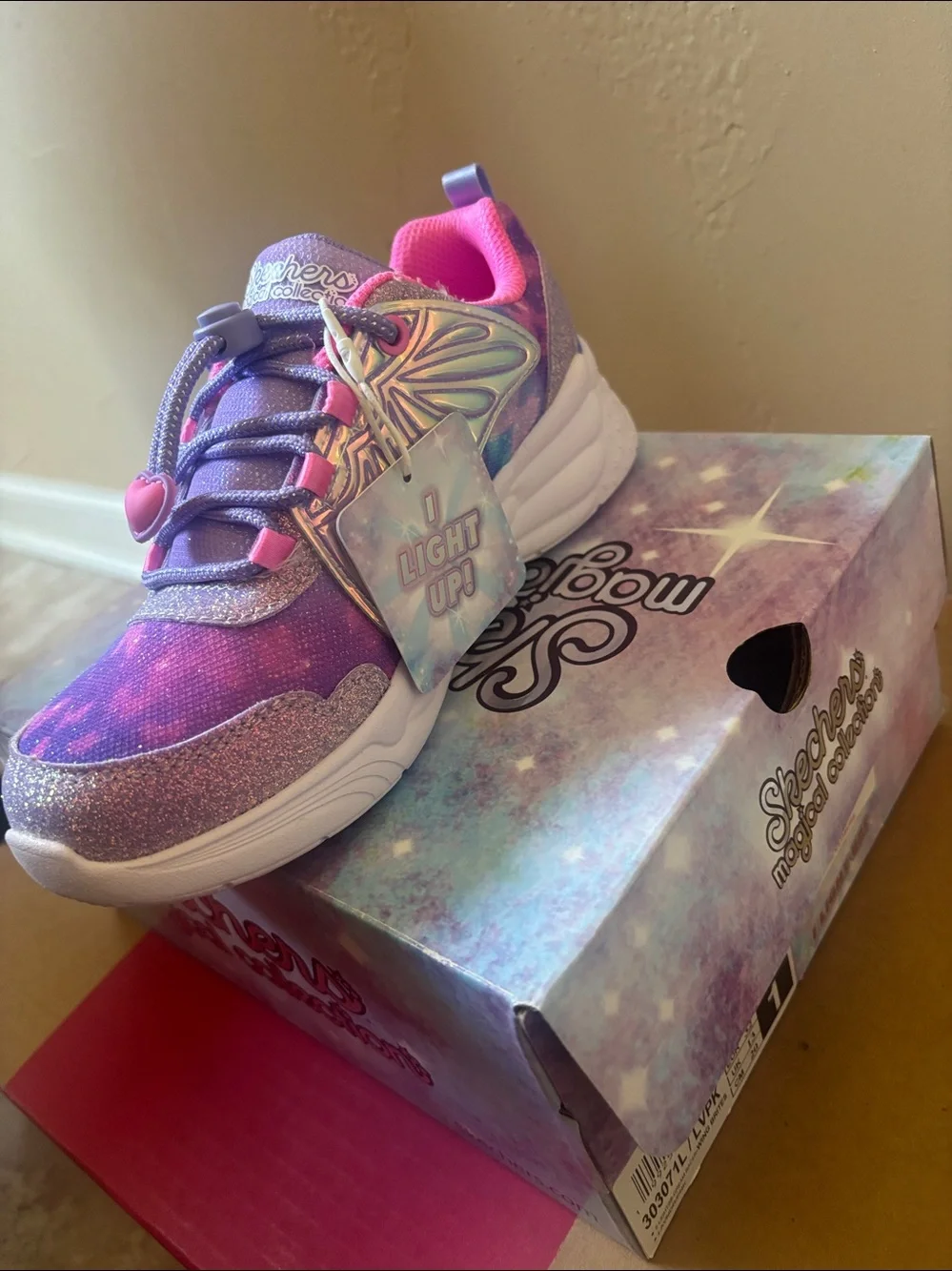 Skechers Girls Purple & Pink Butterfly Light-Up Sneakers